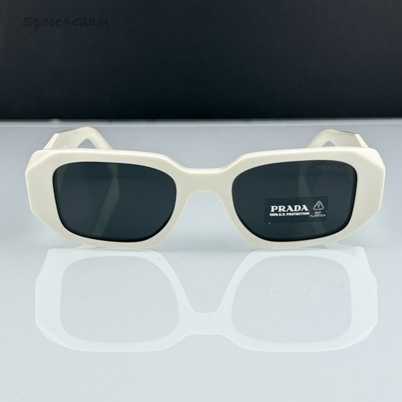 Prada Men Sunglasses Ivory White Dark Gray Rectangle PR17WS 1425S0 NEW - Picture 1 of 17